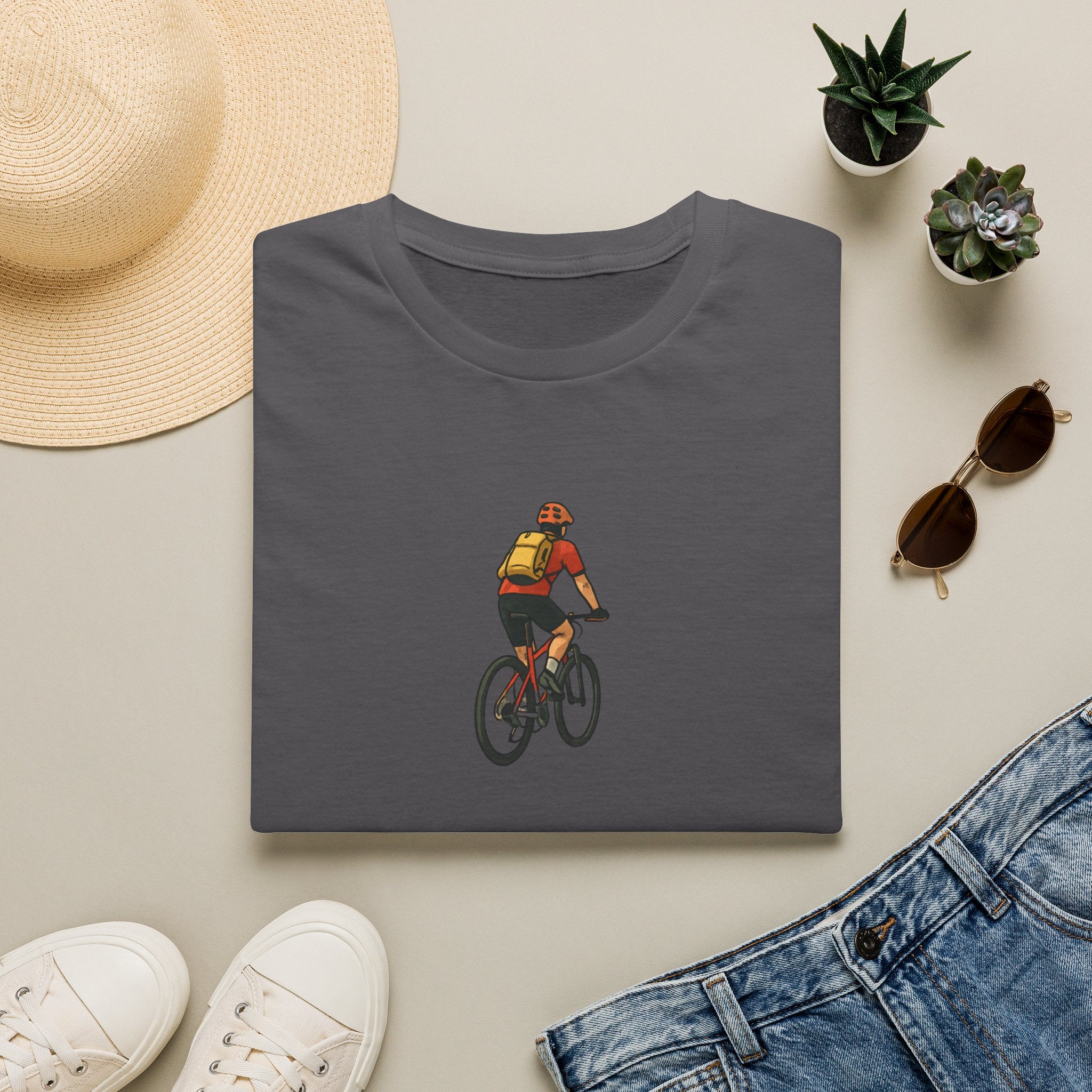 Cyclist with Backpack T-Shirt